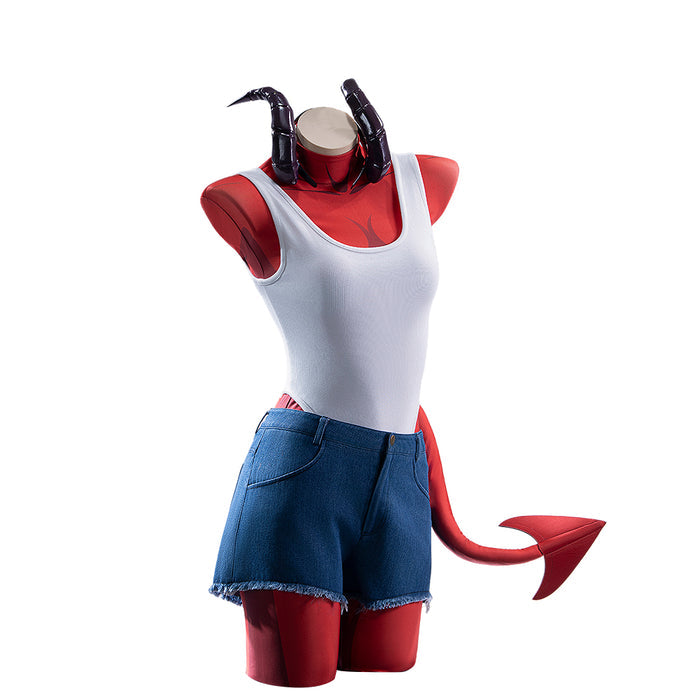 【Size S-2XL】DokiDoki-R Game Cosplay Costume Red Bodysuit Devil With Tail