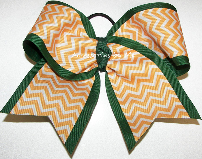 Chevron Yellow Gold Green Big Cheer Bow