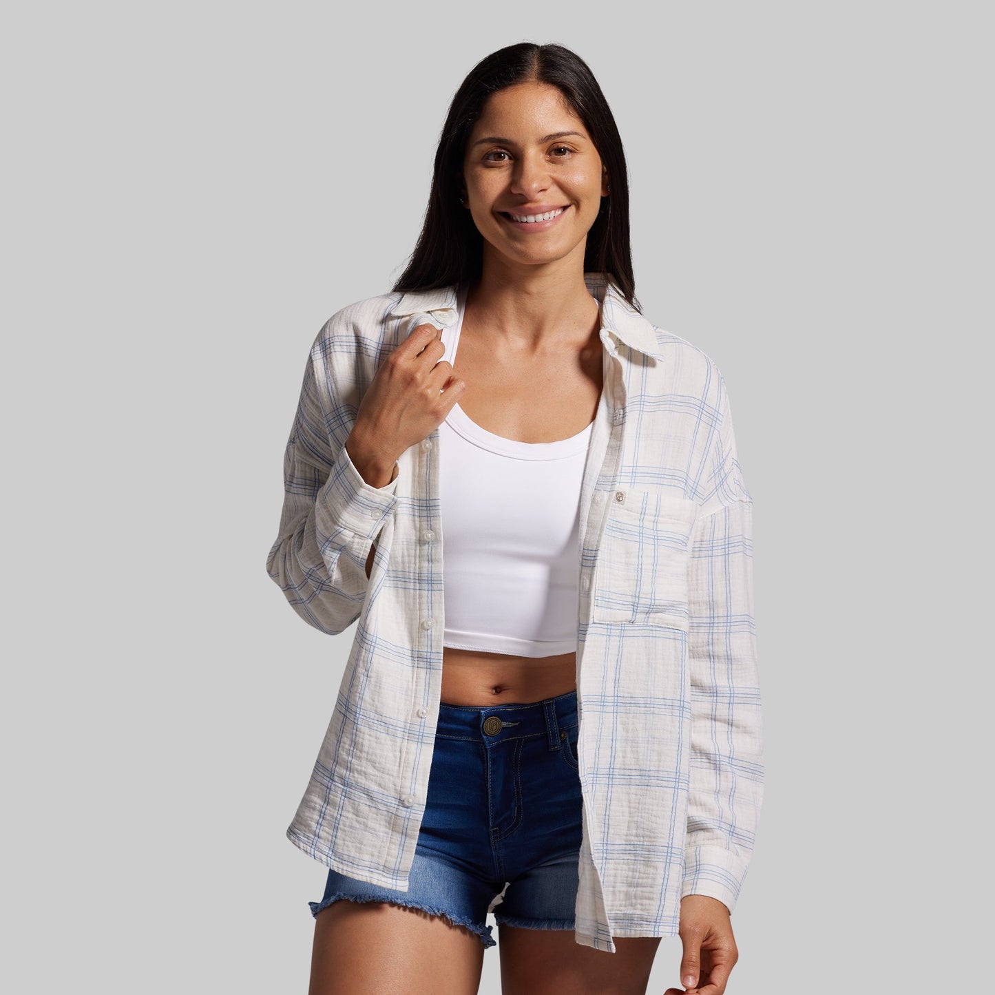 Women's Oversized Summer Plaid (Sunwashed Pearl)