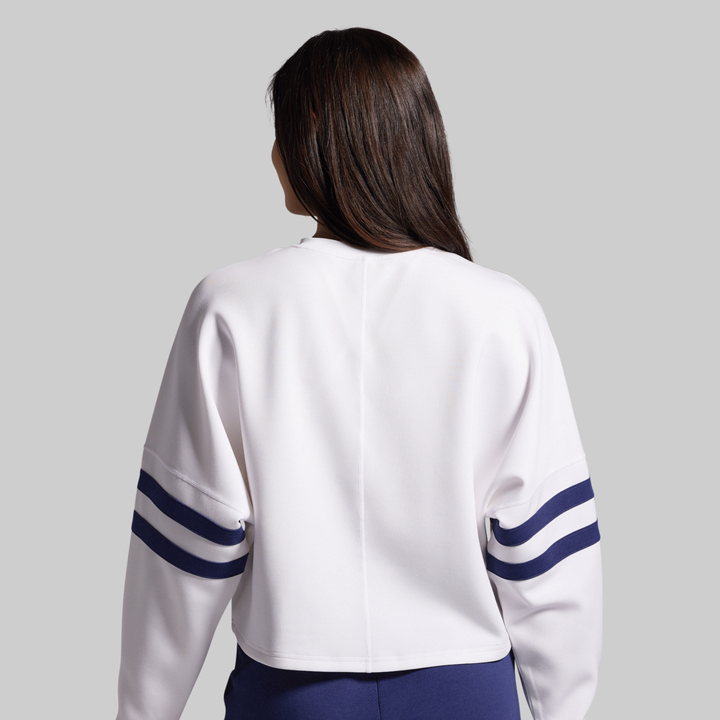 Lounge Lux Varsity Cropped Pullover (White)
