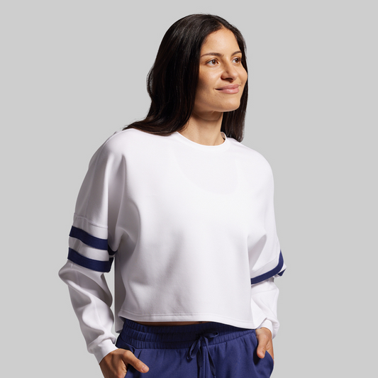 Lounge Lux Varsity Cropped Pullover (White)