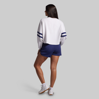 Lounge Lux Varsity Cropped Pullover (White)