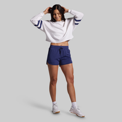 Lounge Lux Varsity Cropped Pullover (White)