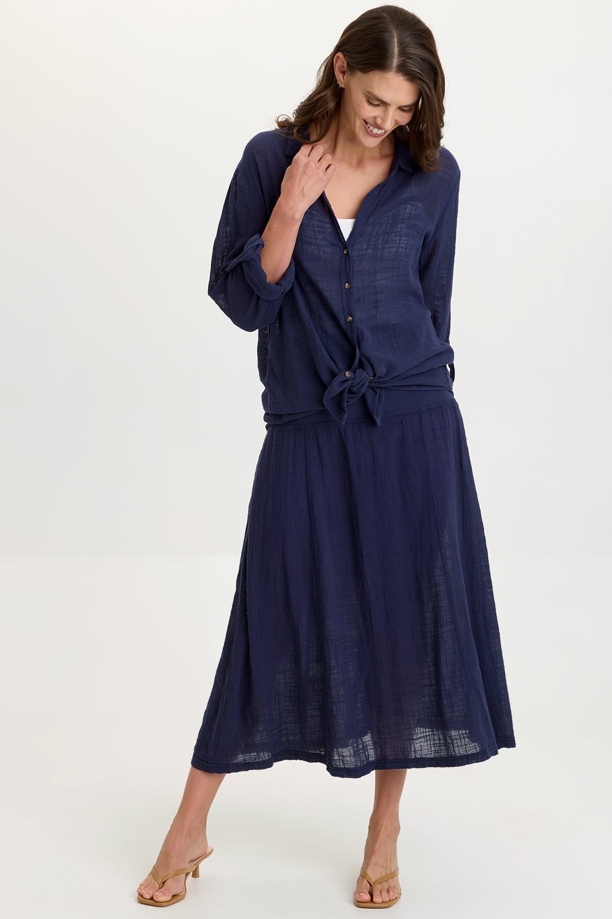 Tani Gauze Slim-to-Flare Skirt