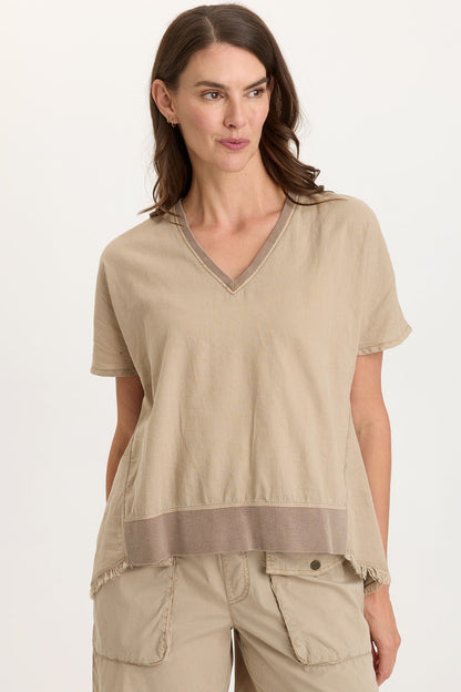 Clara Cotton Linen V-Neck Top
