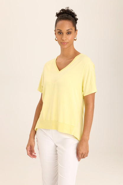 Clara Twill/Jersey Relaxed V-Neck Tee