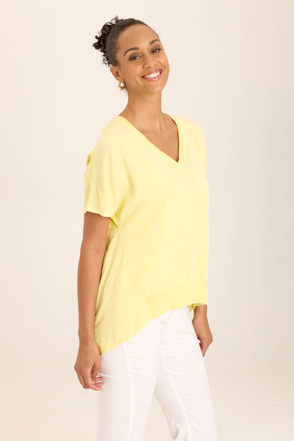 Clara Twill/Jersey Relaxed V-Neck Tee