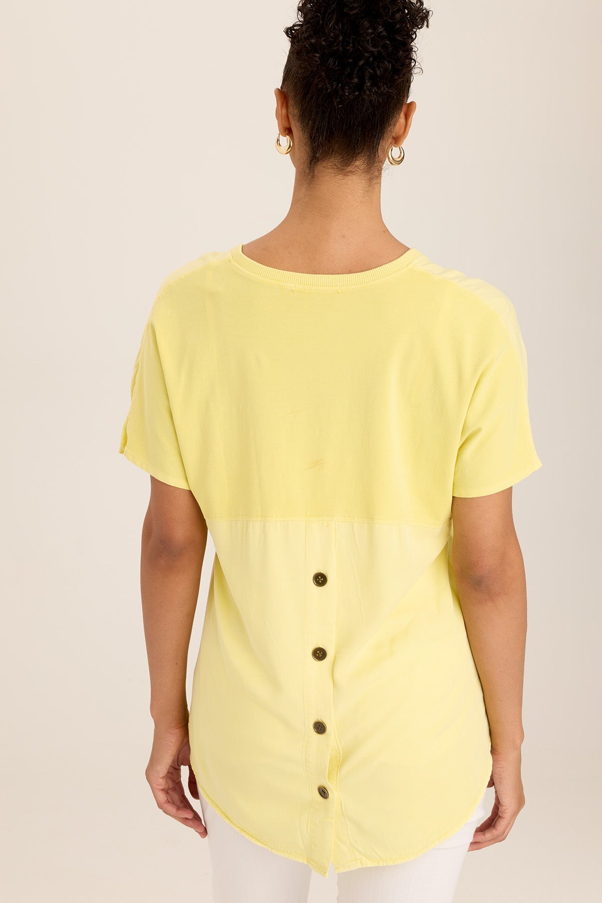 Clara Twill/Jersey Relaxed V-Neck Tee