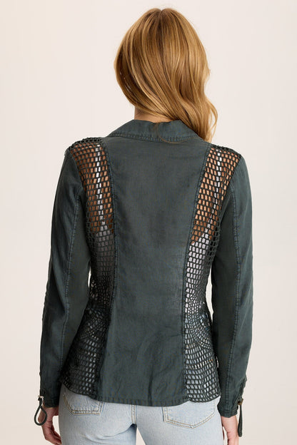 Contessa Linen Blazer with Crochet Insets
