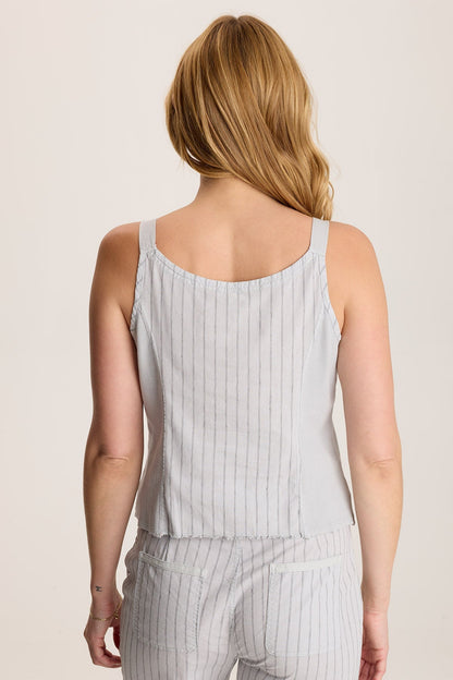 Ludora Linen Stripe Tank with Sharkbite Hem