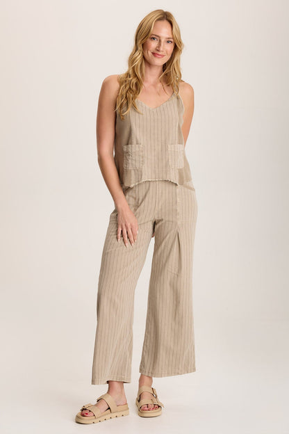 Ludora Linen Stripe Tank with Sharkbite Hem