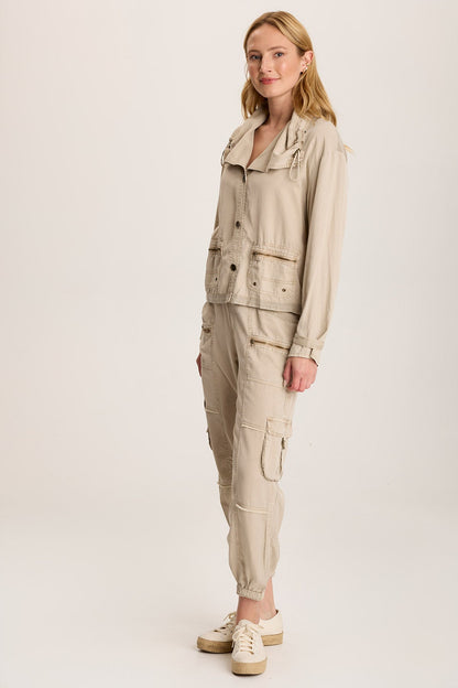 Oziel Twill Utility Jacket with Drawstring Collar