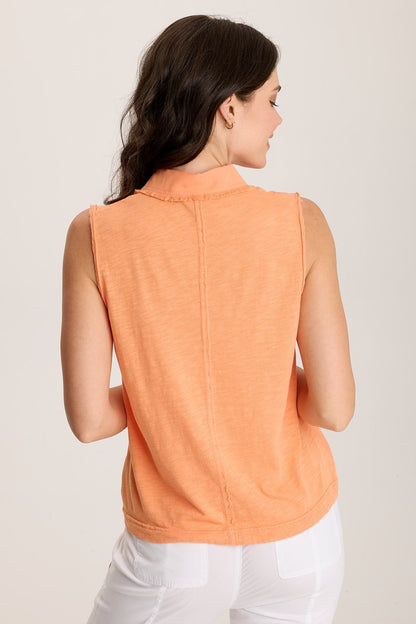 Rein Sleeveless Polo with Snap Front & Cinched Hem