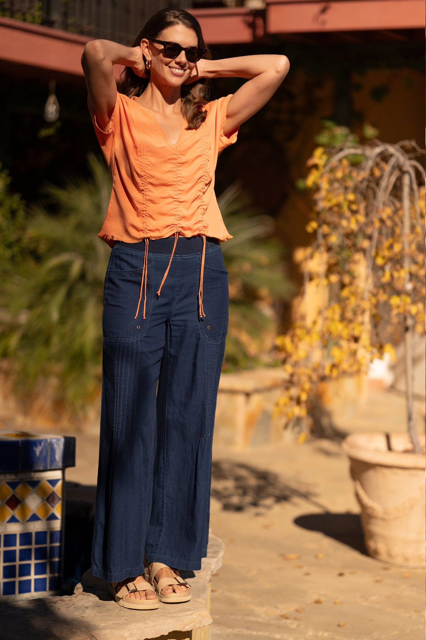 Werner Twill Ruched Cord Relaxed V-Neck Tee