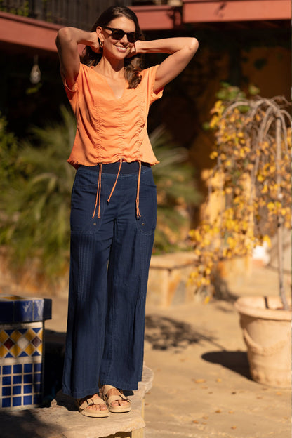 Werner Twill Ruched Cord Relaxed V-Neck Tee