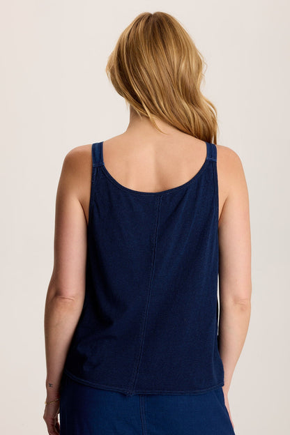 Norelle Flowy Pintuck Mock-Denim Twill Tank