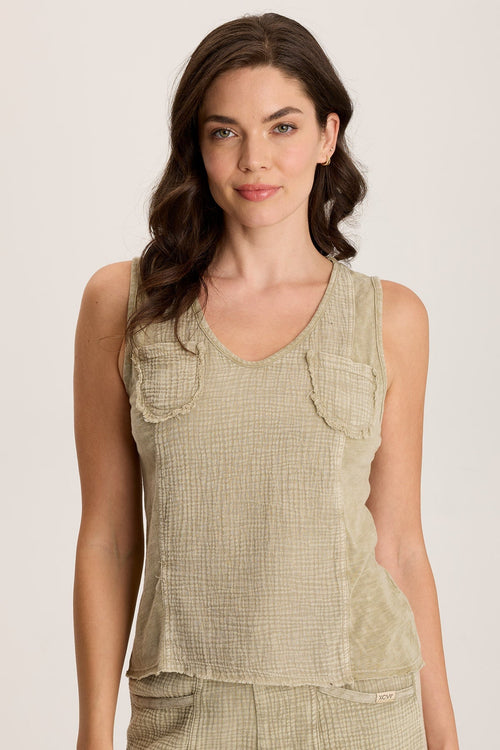Kirkley Gauze/Jersey V-Neck Tank