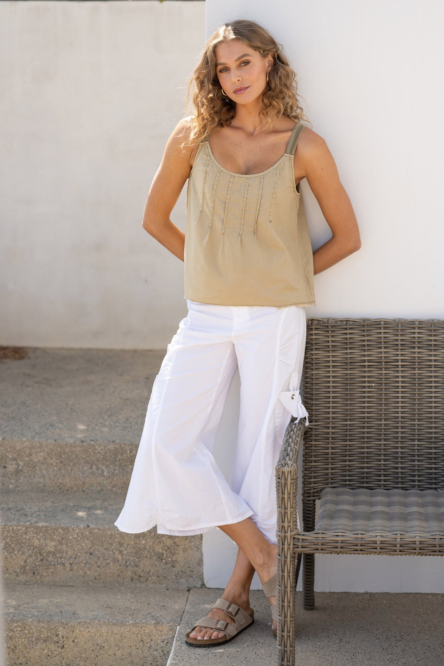 Shawnie Linen Billowy Pintuck Tank