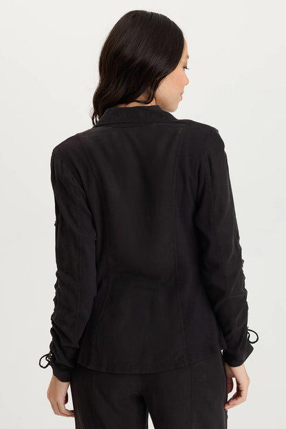 Stratford Twill/Jersey 3/4-Sleeve Blazer Jacket