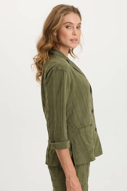 Hendrix Textured Gauze 3/4-Sleeve Button-Up Jacket