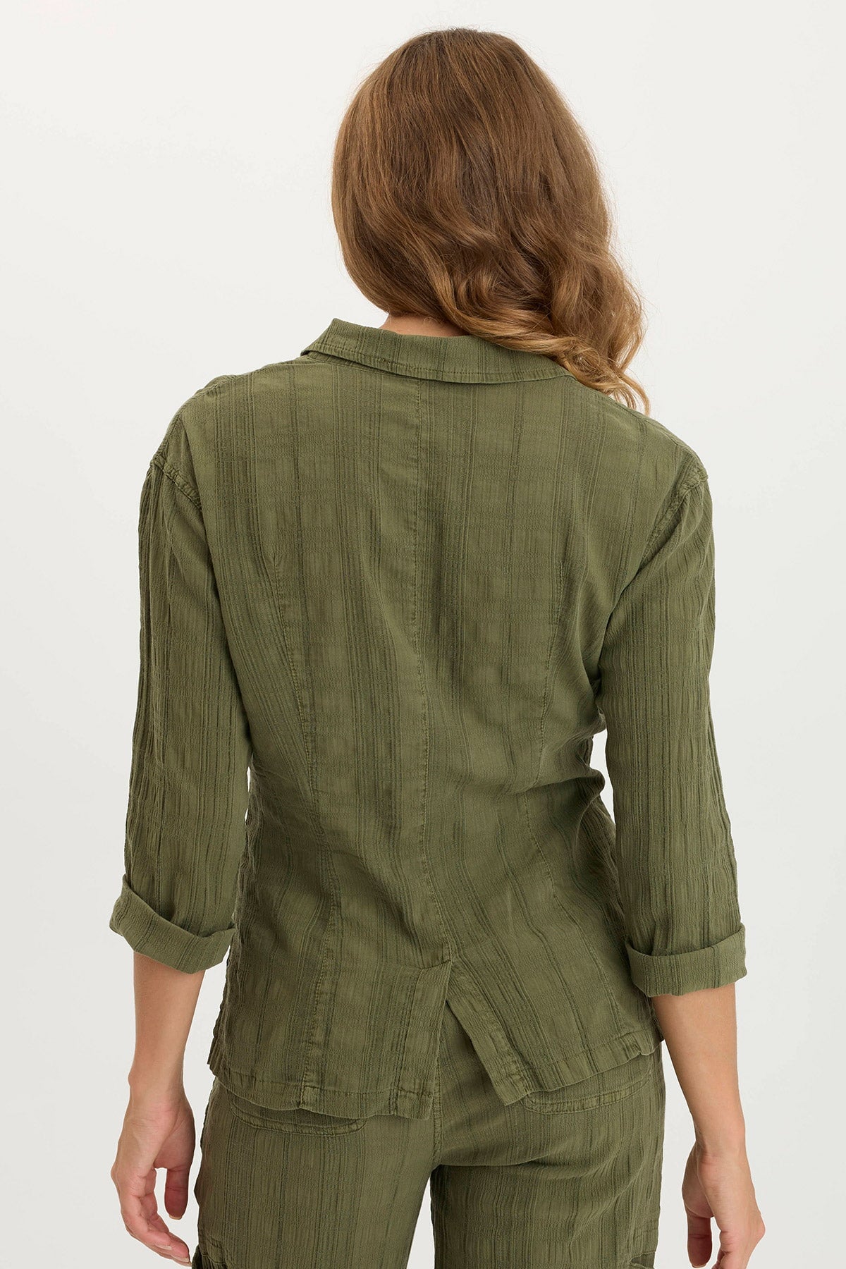 Hendrix Textured Gauze 3/4-Sleeve Button-Up Jacket