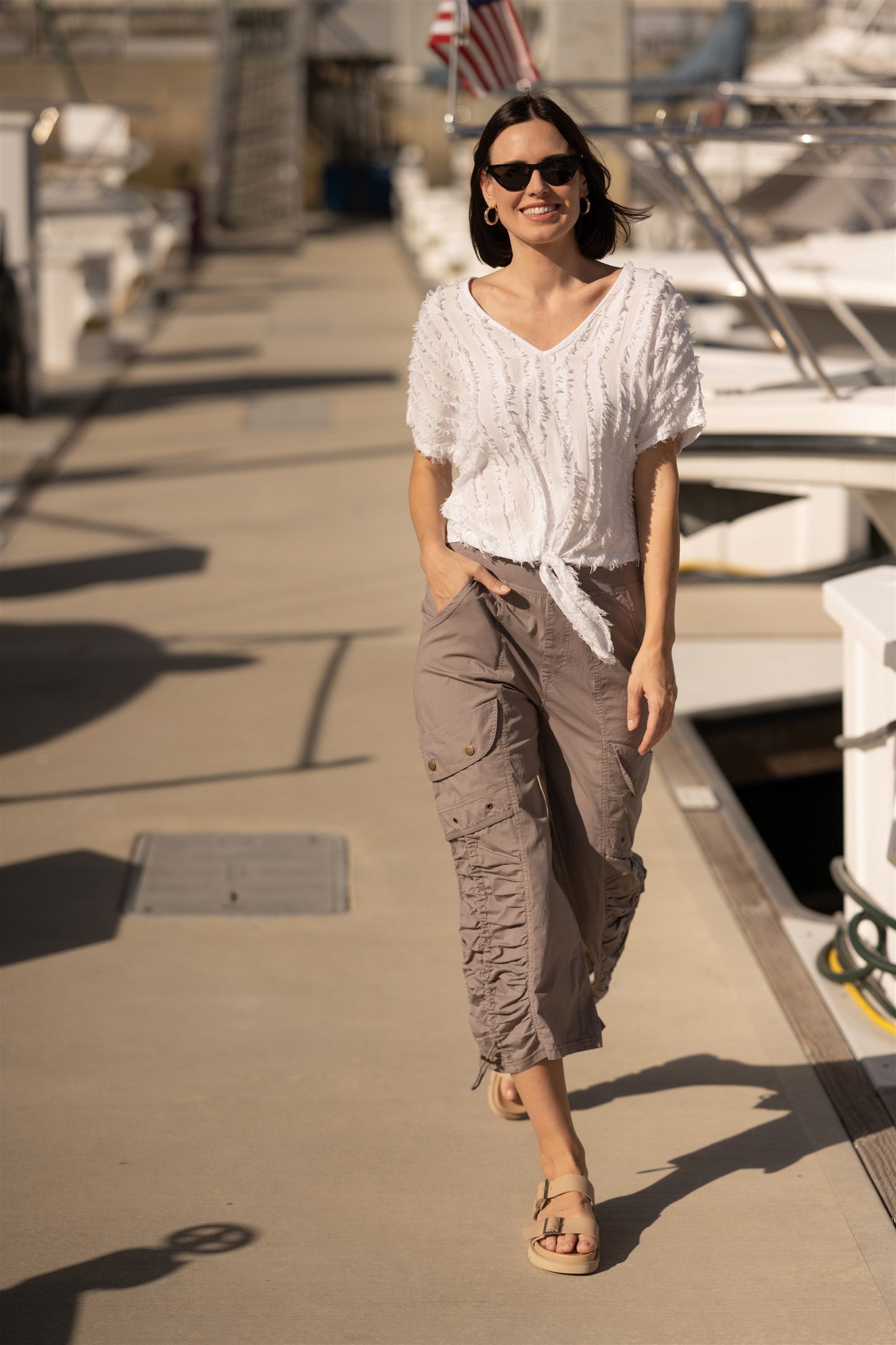 Muldoon Poplin Ruched Wide-Leg Crop Pant