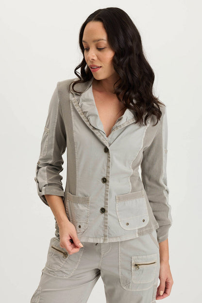 Darwin Poplin/Ribbed Tabbed 3/4-Sleeve Jacket