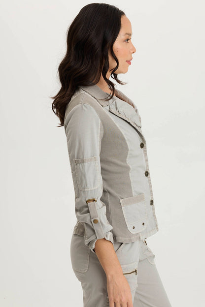 Darwin Poplin/Ribbed Tabbed 3/4-Sleeve Jacket