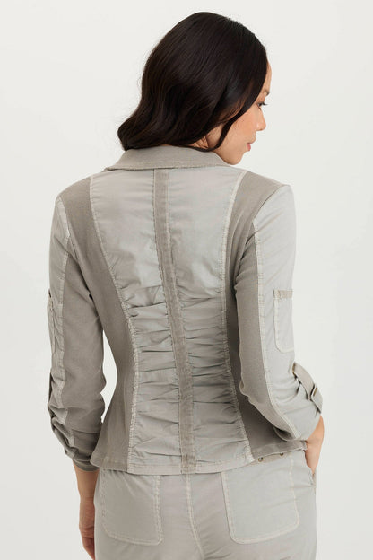 Darwin Poplin/Ribbed Tabbed 3/4-Sleeve Jacket