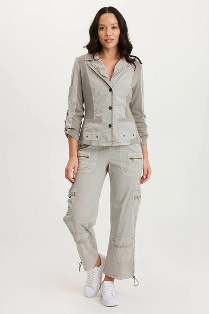 Darwin Poplin/Ribbed Tabbed 3/4-Sleeve Jacket
