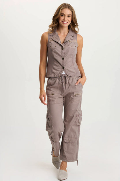 Shelton Poplin/Ribbed Zipper Pocket Vest