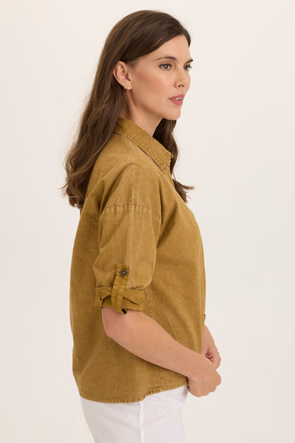 Carrie Linen 3/4-Sleeve Button-Up