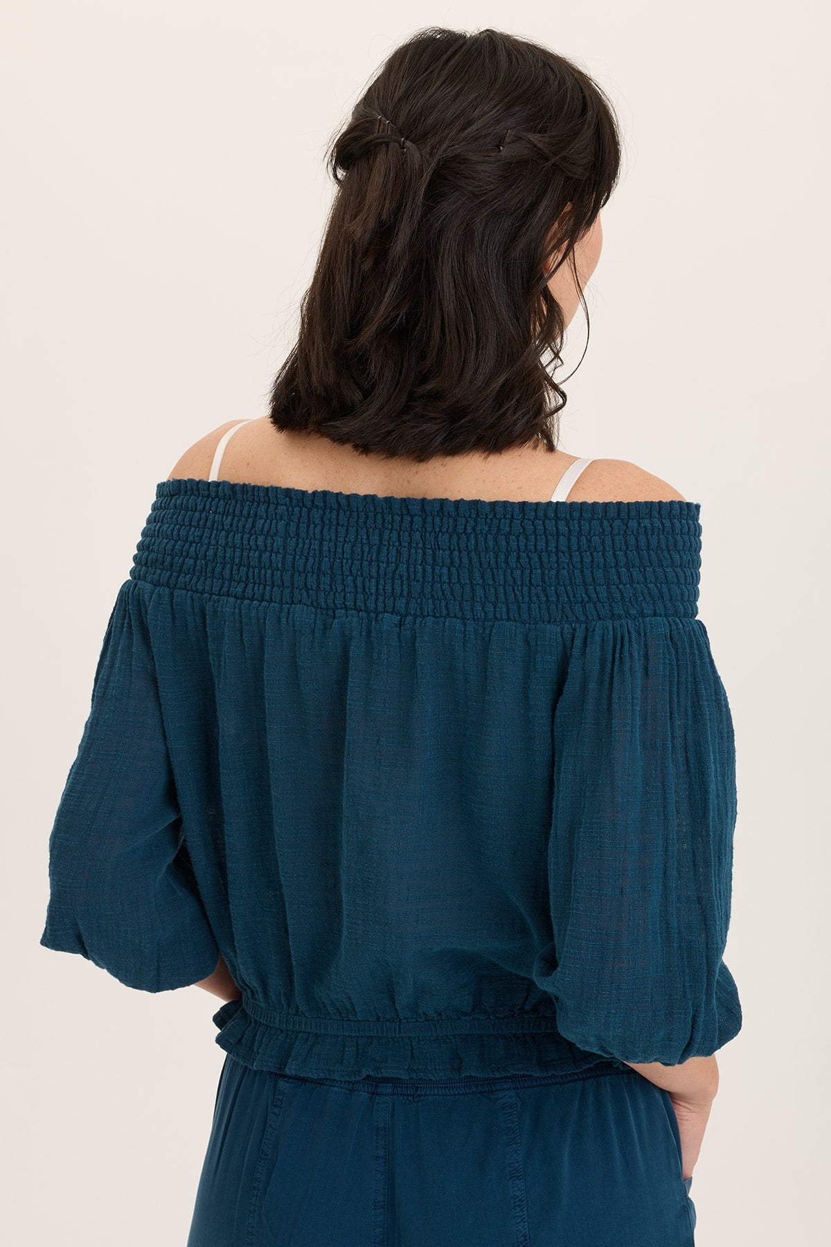 Jolia Gauze Off-Shoulder Billow Sleeve Top