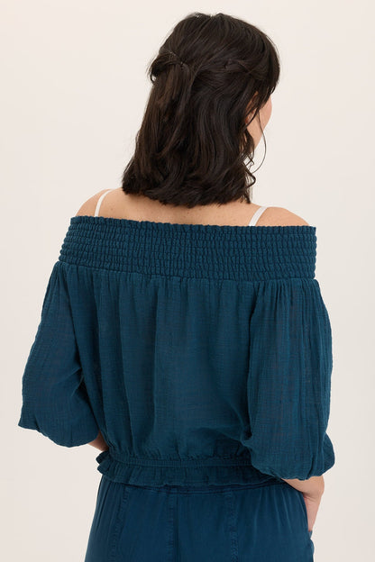 Jolia Gauze Off-Shoulder Billow Sleeve Top