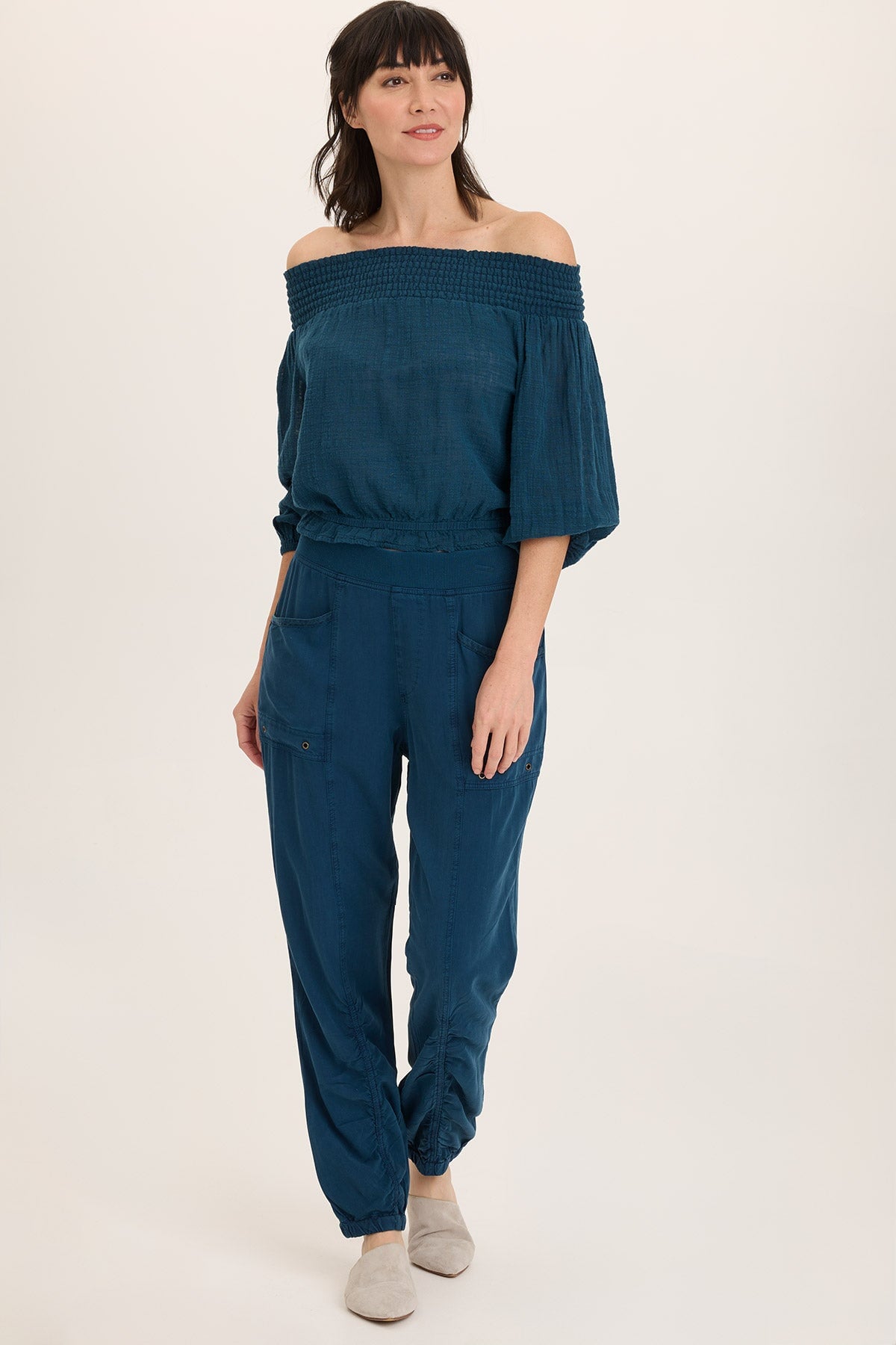 Jolia Gauze Off-Shoulder Billow Sleeve Top