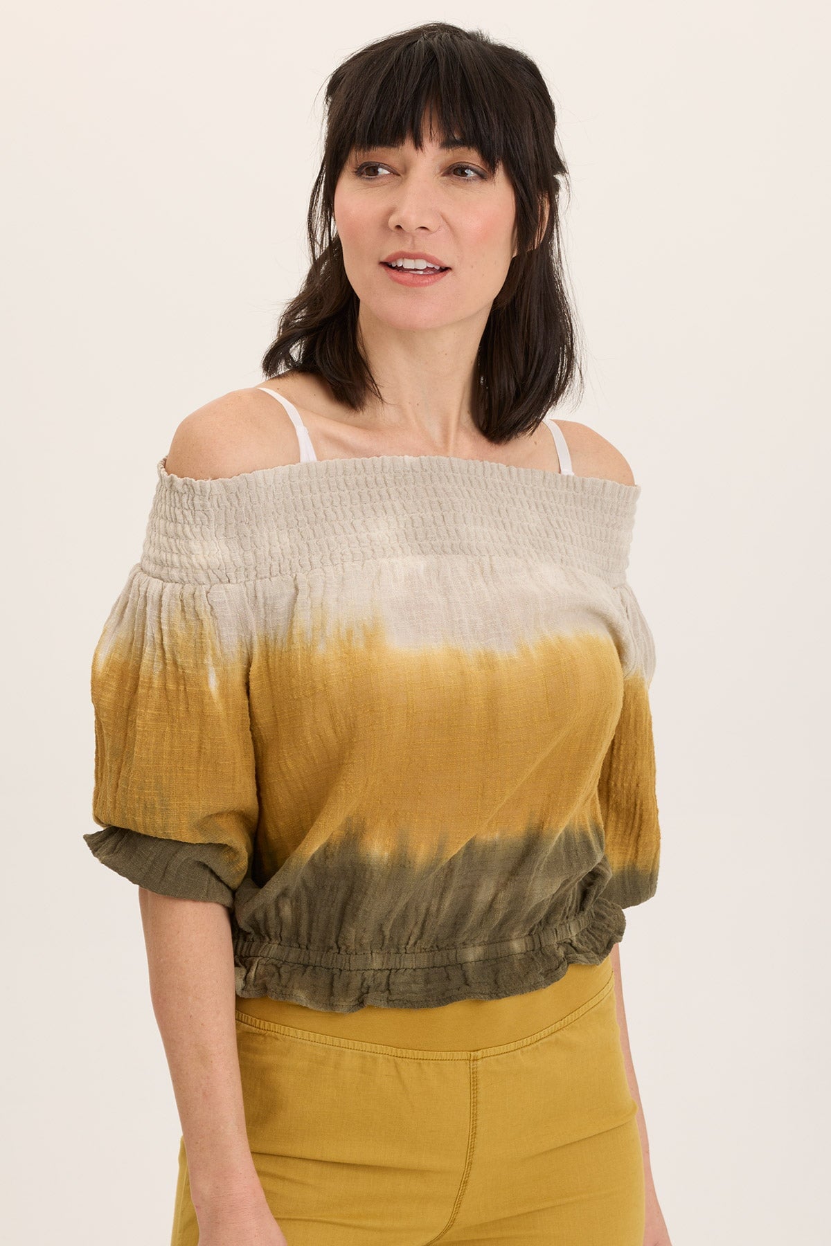 Jolia Gauze Off-Shoulder Billow Sleeve Top