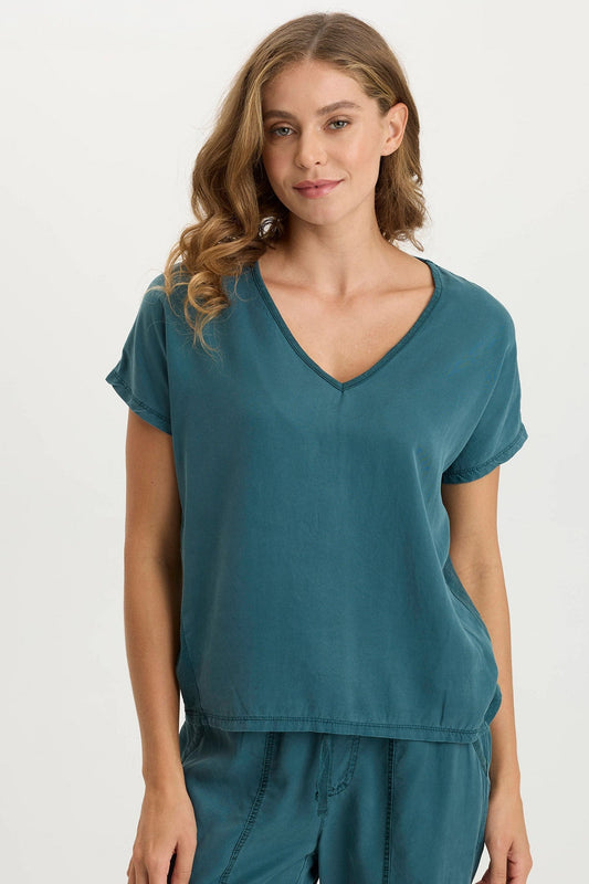 Ulysses Twill/Jersey Oversized V-Neck Top