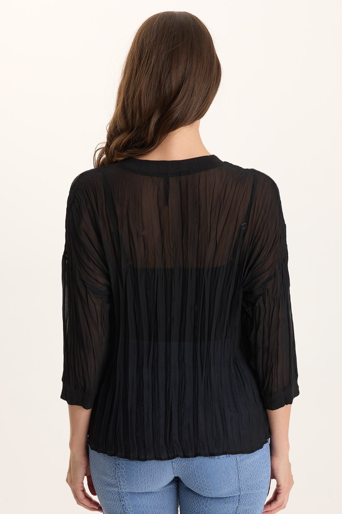 Hoyt Crinkle Pleat 3/4-Sleeve V-Neck