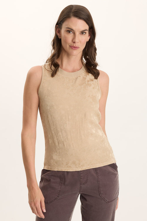 Mahala Textured Satin Embossed Crew Neck Tank