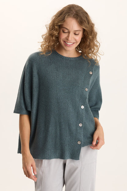 Osiris Asymmetrical Button Detail Knit Poncho