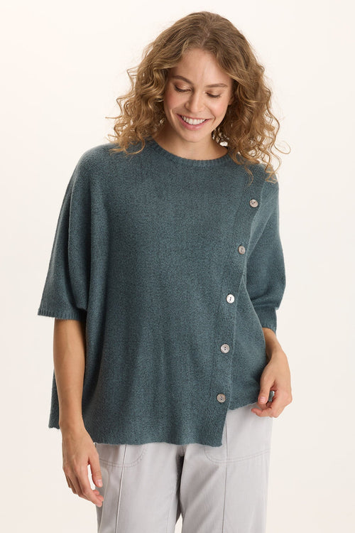 Osiris Asymmetrical Button Detail Knit Poncho