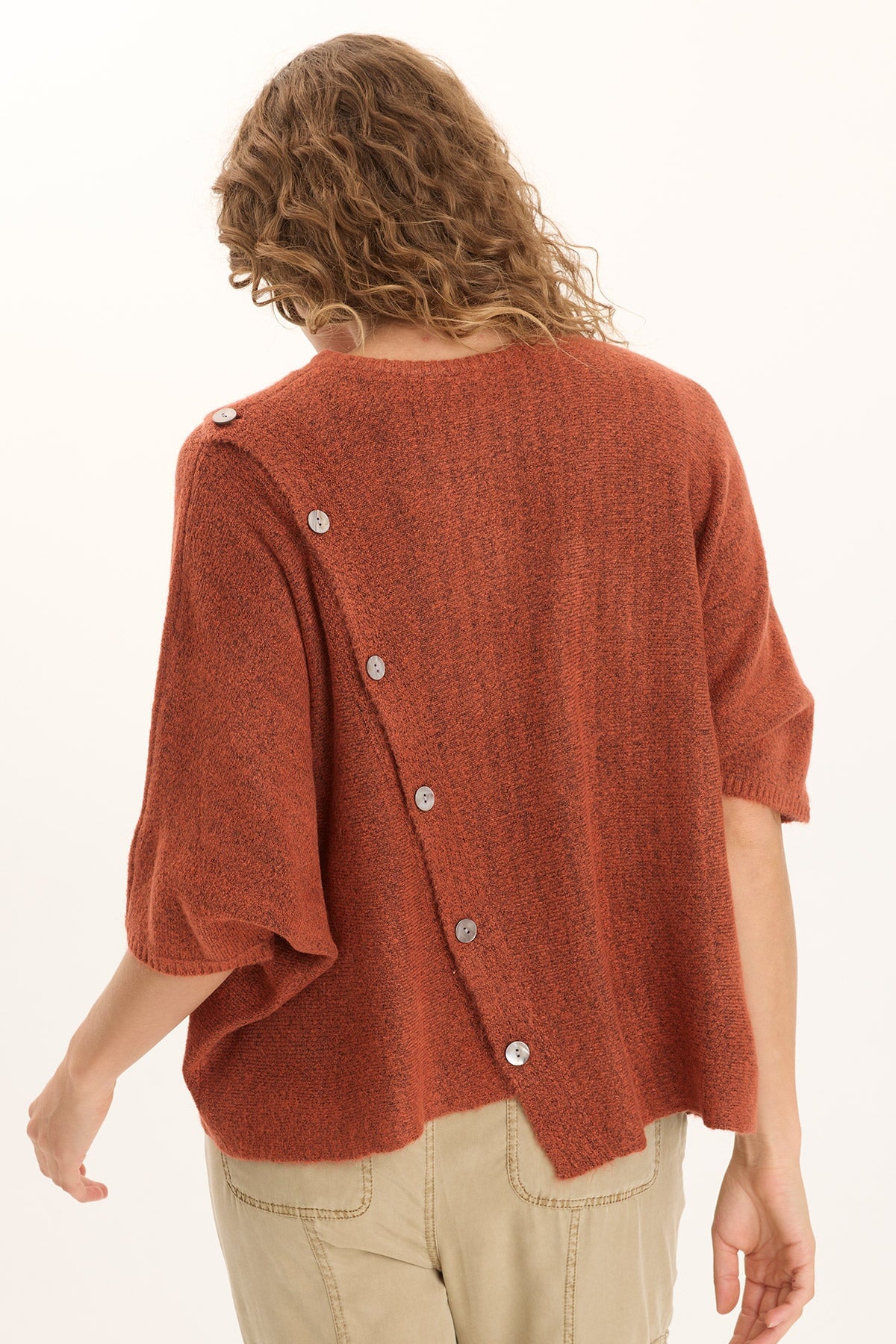 Osiris Asymmetrical Button Detail Knit Poncho