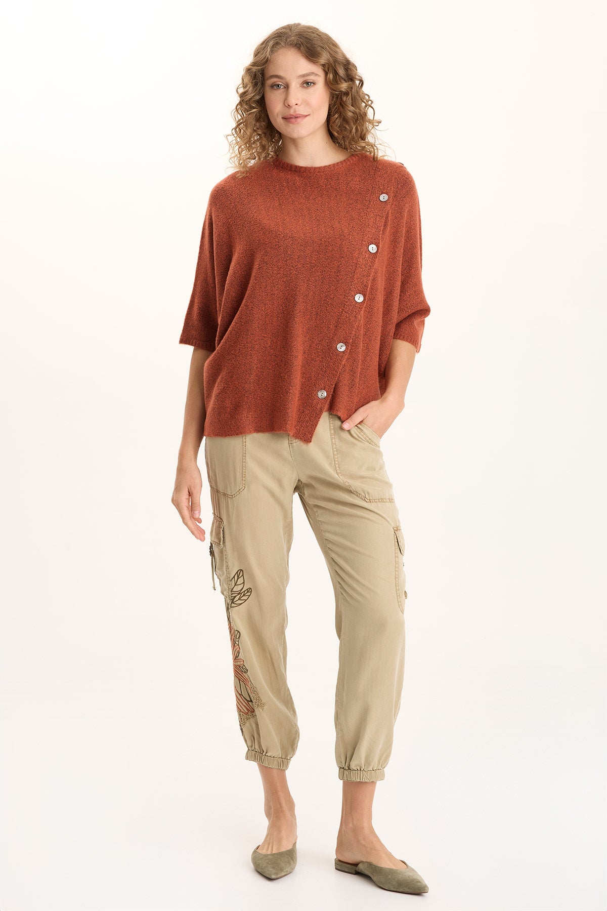 Osiris Asymmetrical Button Detail Knit Poncho