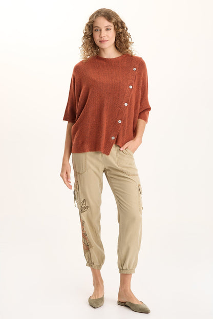 Osiris Asymmetrical Button Detail Knit Poncho