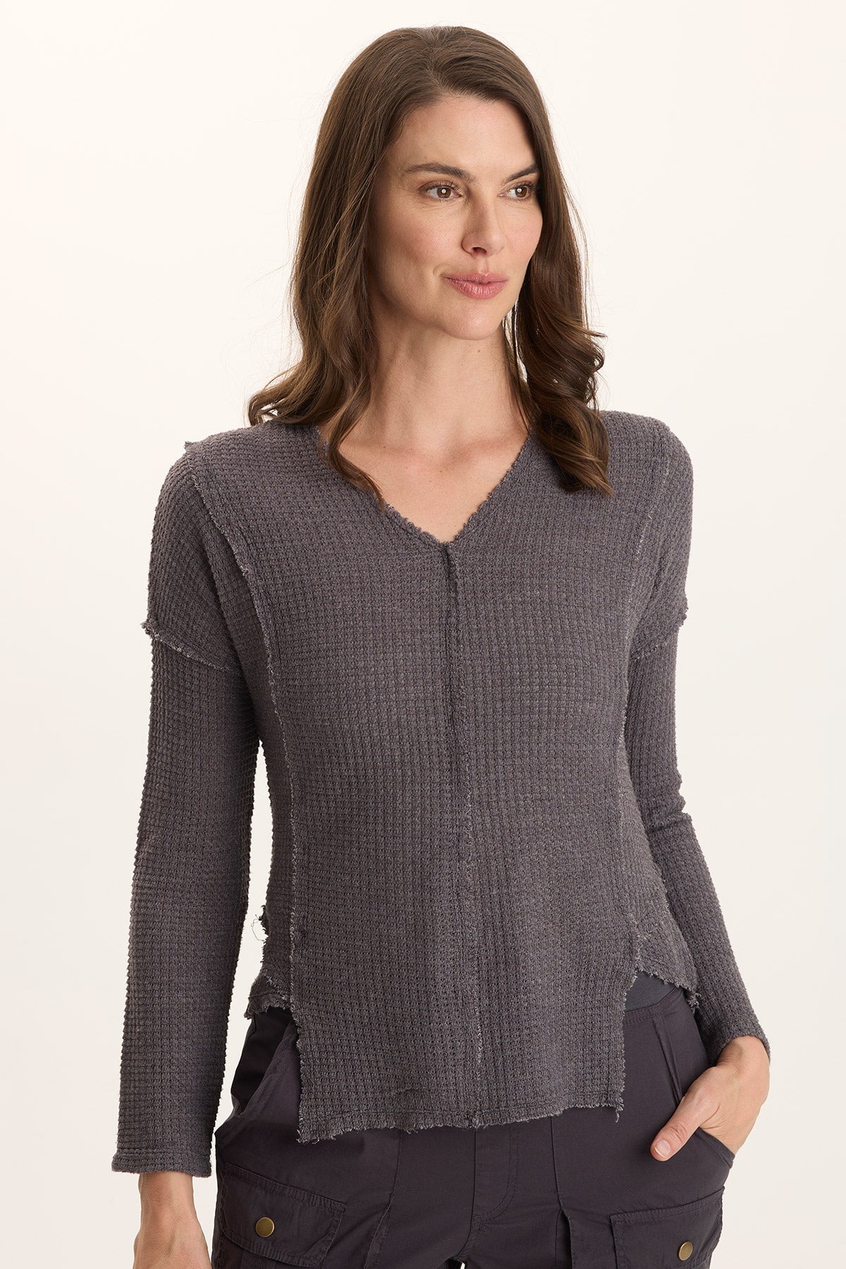 Arnie Thermal Asymmetrical Hem V-Neck Top