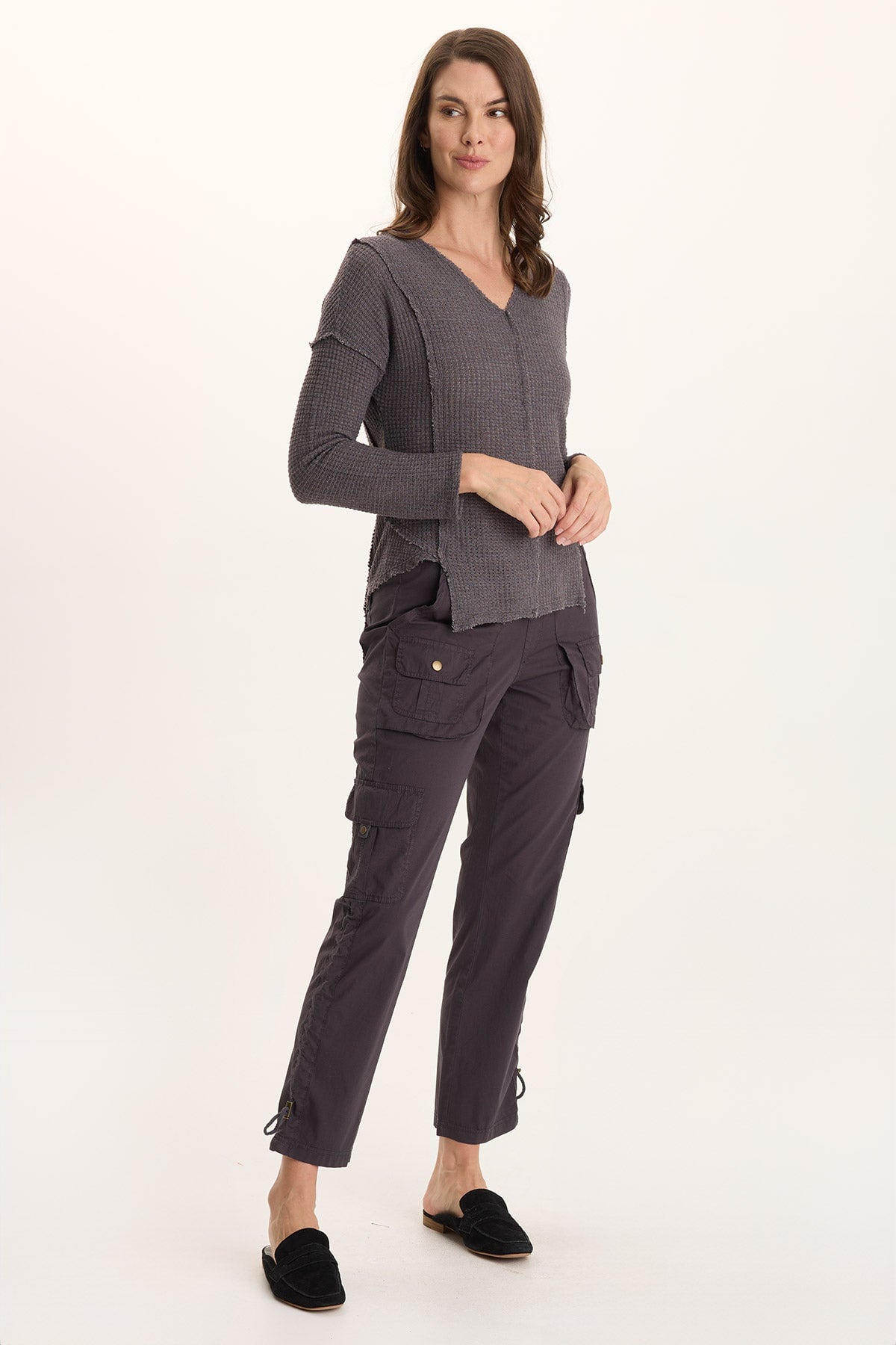 Arnie Thermal Asymmetrical Hem V-Neck Top