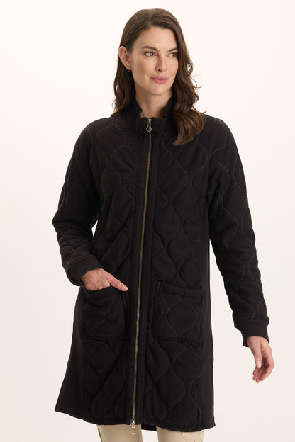 Torston Quilted Longline Double Zipper Coat