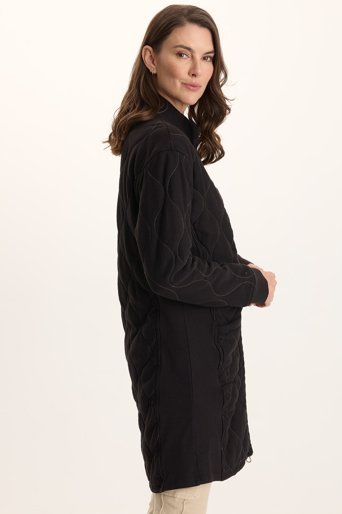 Torston Quilted Longline Double Zipper Coat
