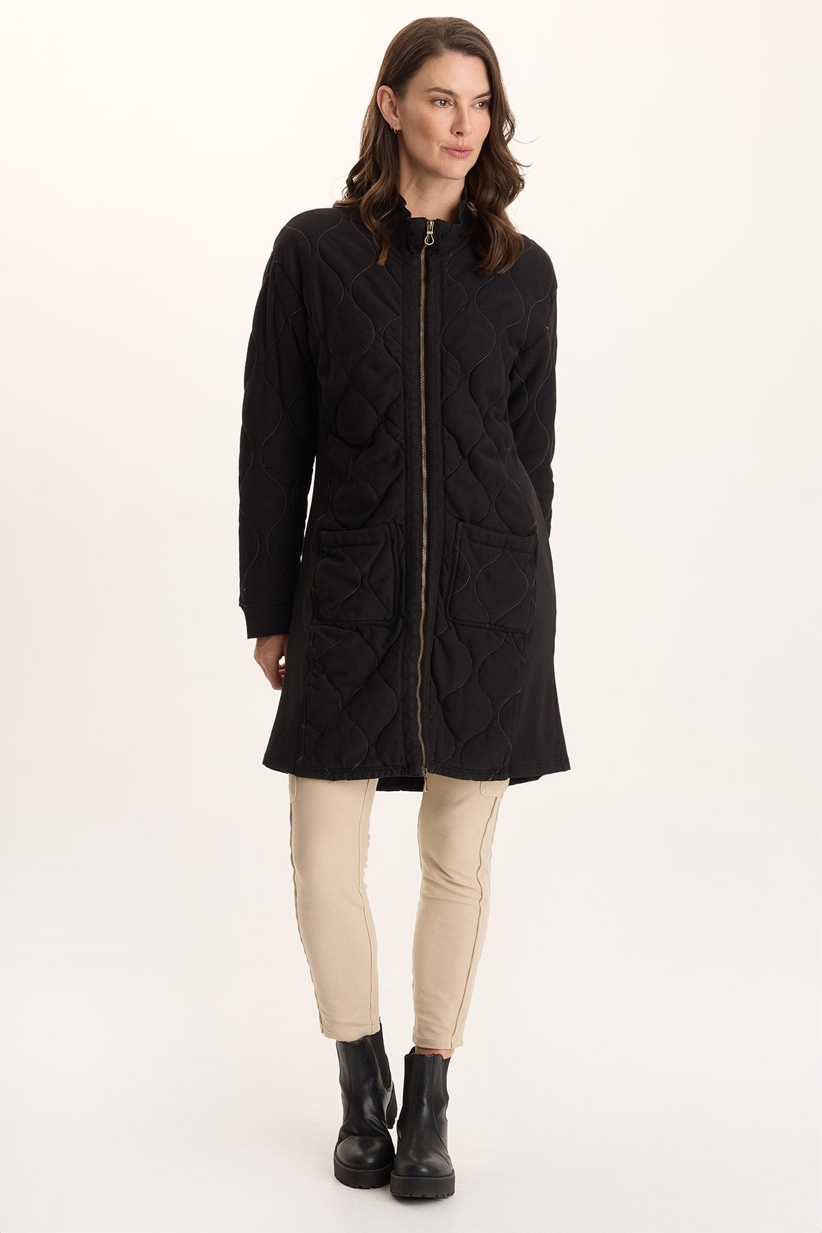 Torston Quilted Longline Double Zipper Coat