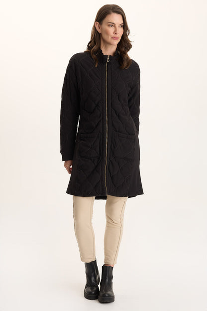 Torston Quilted Longline Double Zipper Coat
